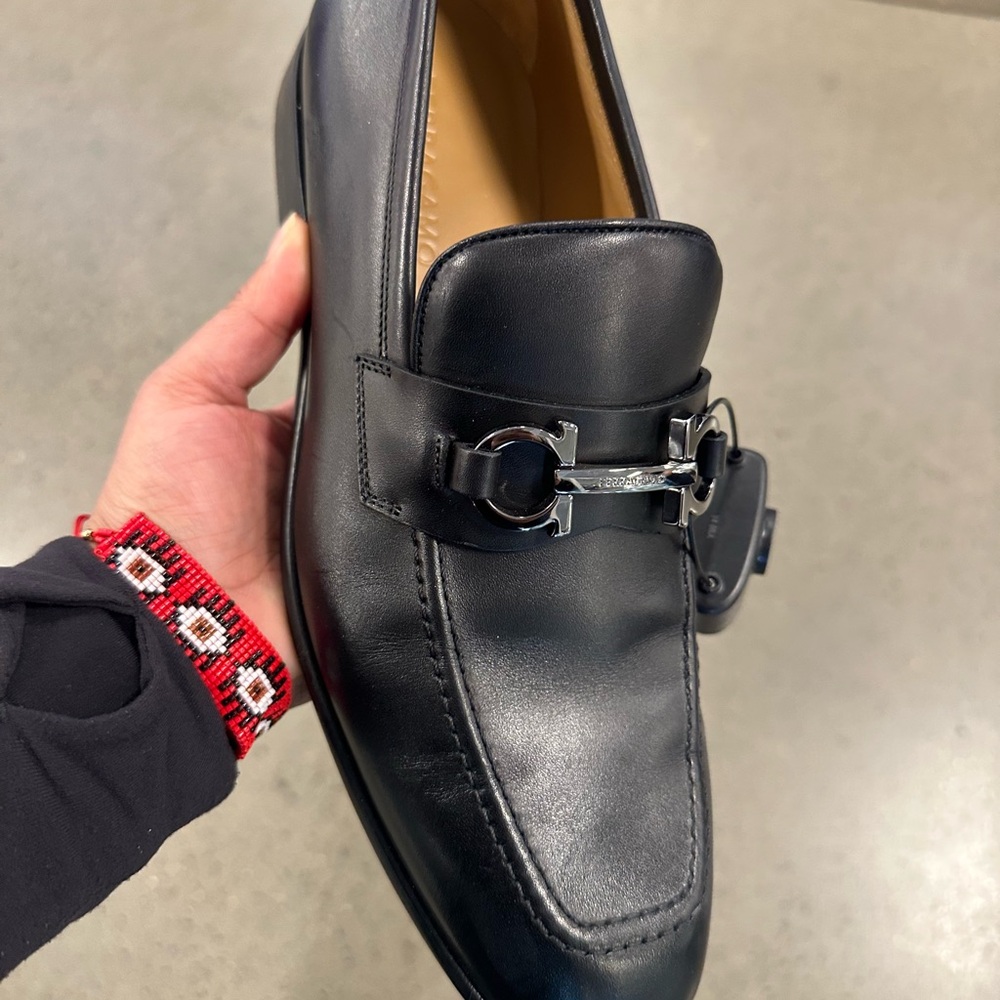 Salvatore Ferragamo Black Leather Slip-On Loafers